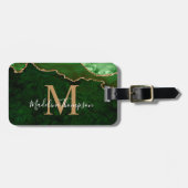 Stijlvolle groene agaat geode goud monogram bagagelabel (Voorkant horizontaal)