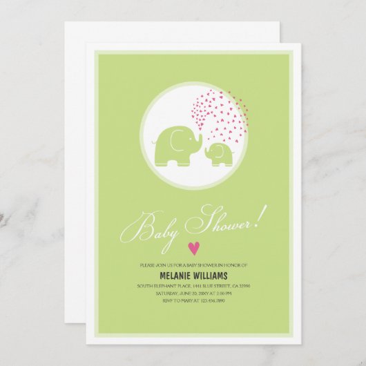 Stijlvolle groene Baby shower-uitnodiging voor ele Kaart (Voorkant / Achterkant)