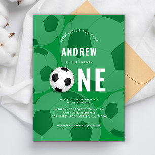 Stijlvolle Groene Ball Soccer Theme 1st Birthday P Kaart