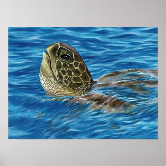 Stijlvolle, groene basisschildpad poster (Voorkant)