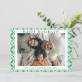 Stijlvolle groene blauwe mid-mod custom foto  feestdagenkaart (Staand voorkant)