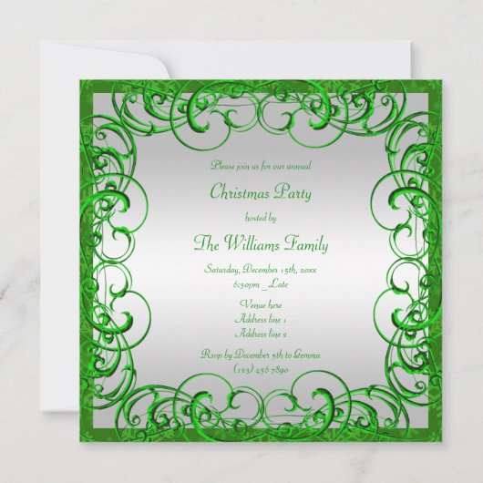 Stijlvolle groene bloeit & wervelingen Kerstmis Kaart (Achterkant)