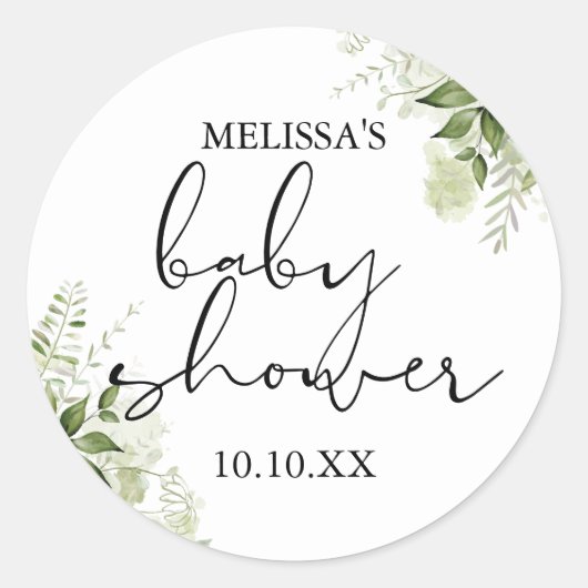Stijlvolle groene bloemige baby shower favor ronde sticker (Voorkant)