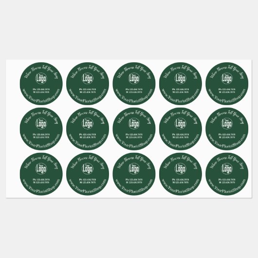 Stijlvolle Groene Bloemist Shop Logo - Contact Rou Labels (Vel)