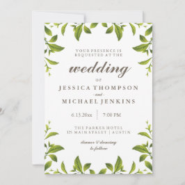 Stijlvolle groene botanische bladeren bruiloft kaart
