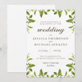 Stijlvolle groene botanische bladeren bruiloft kaart (Voorkant / Achterkant)