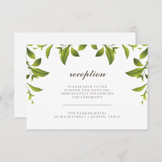 Stijlvolle groene botanische lekkage-weddenschappe informatiekaartje (Voorkant / Achterkant)
