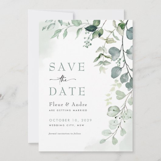 Stijlvolle groene bruiloft sparen de datum kaart (Voorkant)