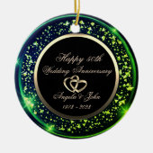 Stijlvolle Groene Confetti 50e bruiloft Jubileum Keramisch Ornament (Voorkant)