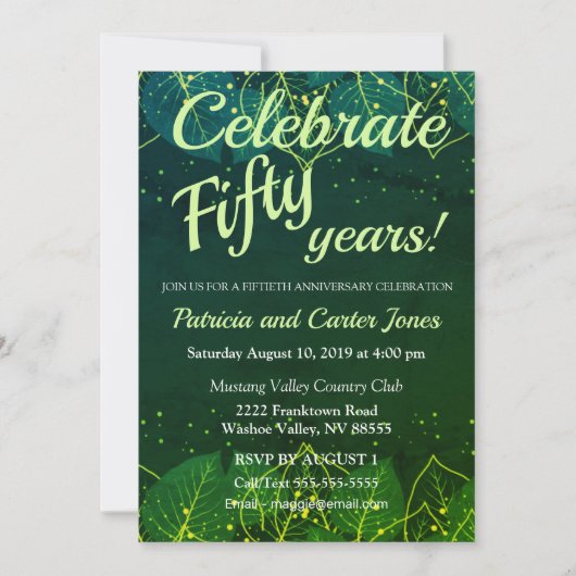 Stijlvolle groene en Gold 50e Jubileum uitnodiging (Voorkant)