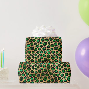 Stijlvolle groene en gouden folie luipaard vlekken cadeaupapier