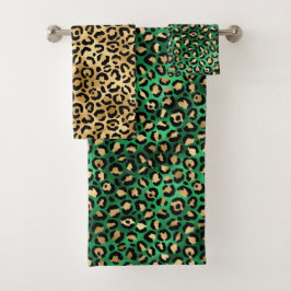 Stijlvolle groene en gouden folie luipaardvlekken bad handdoek