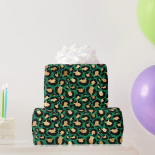 Stijlvolle groene en gouden folie luipaardvlekken cadeaupapier