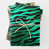 Stijlvolle groene en gouden tijgergezicht en strep inpakpapier vel (In situ)