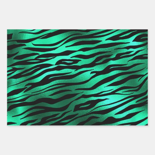 Stijlvolle groene en gouden tijgergezicht en strep inpakpapier vel (Voorkant)