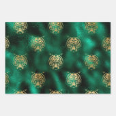 Stijlvolle groene en gouden tijgergezicht en strep inpakpapier vel (Voorkant 2)