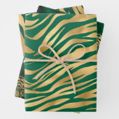 Stijlvolle groene en gouden tijgergezicht en strep inpakpapier vel (In situ)