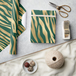Stijlvolle groene en gouden wilde tijgerstrepen sa cadeaupapier