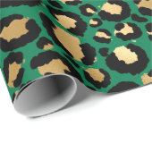 Stijlvolle groene en goudoliepleopardspots Safari Cadeaupapier (Rol Hoek)