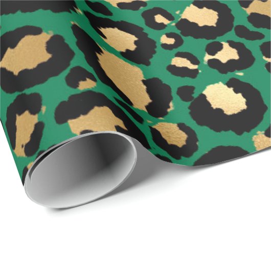 Stijlvolle groene en goudoliepleopardspots Safari Cadeaupapier (Rol Hoek)