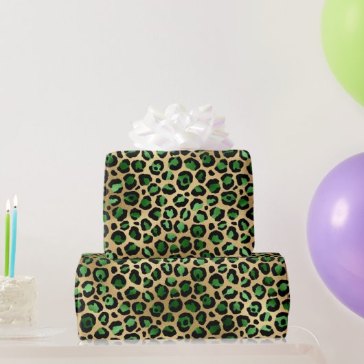 Stijlvolle groene en goudoliepleopardspots Safari Cadeaupapier (Feestgeschenken)