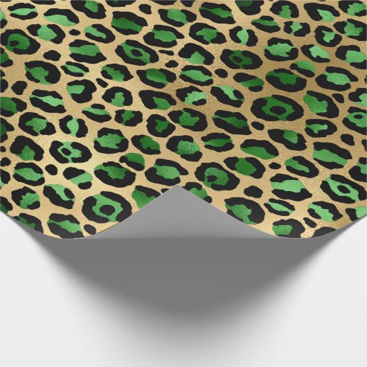 Stijlvolle groene en goudoliepleopardspots Safari Cadeaupapier (Hoek)