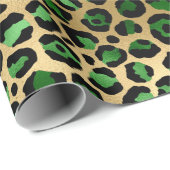 Stijlvolle groene en goudoliepleopardspots Safari Cadeaupapier (Rol Hoek)