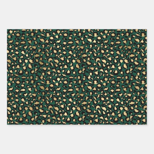 Stijlvolle groene en goudoliepleopardspots Safari Inpakpapier Vel (Voorkant 3)