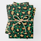 Stijlvolle groene en goudoliepleopardspots Safari Inpakpapier Vel (In situ)