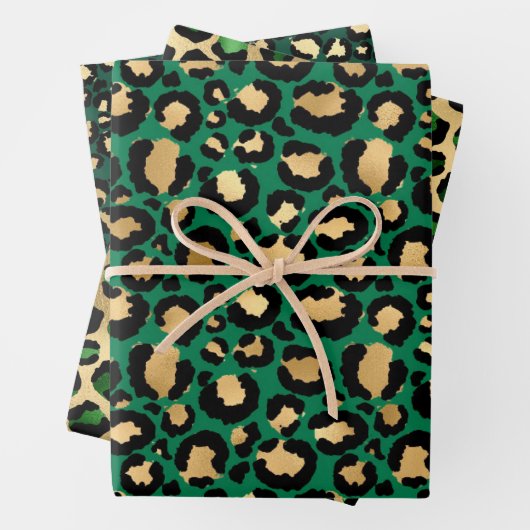 Stijlvolle groene en goudoliepleopardspots Safari Inpakpapier Vel (In situ)
