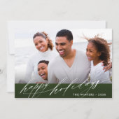 Stijlvolle, groene en witte kerstfoto feestdagenkaart (Voorkant)