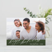 Stijlvolle, groene en witte kerstfoto feestdagenkaart (Staand voorkant)