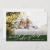 Stijlvolle, groene en witte kerstfoto feestdagenkaart (Voorkant)