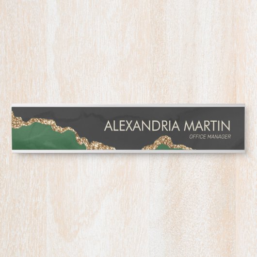 Stijlvolle, groene goudglitter zwarte marmer deurbordje (Voorkant)