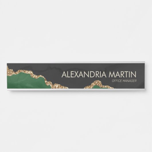 Stijlvolle, groene goudglitter zwarte marmer deurbordje (Voorkant)