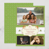 Stijlvolle, groene hol 3-fotokerstfeestkaart feestdagenkaart (Voorkant / Achterkant)