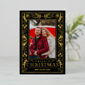 Stijlvolle groene kerstfoto goud folie feestdagenkaart (Staand Voorkant)