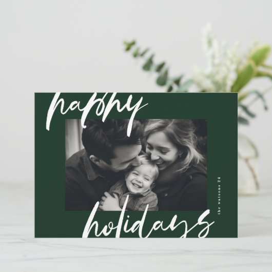 Stijlvolle groene kerstfoto lijst feestdagenkaart (Staand voorkant)