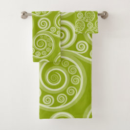 Stijlvolle groene Koru Fern Frond Swirls Towel Set Bad Handdoek