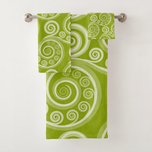 Stijlvolle groene Koru Fern Frond Swirls Towel Set Bad Handdoek (Insitu)