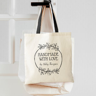 Stijlvolle groene krans handgemaakt met liefde tote bag