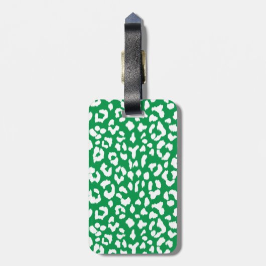 Stijlvolle groene luipaard afdruk met monogram bagagelabel (Achterkant verticaal)