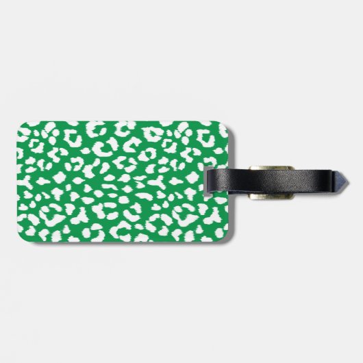 Stijlvolle groene luipaard afdruk met monogram bagagelabel (Achterkant horizontaal)