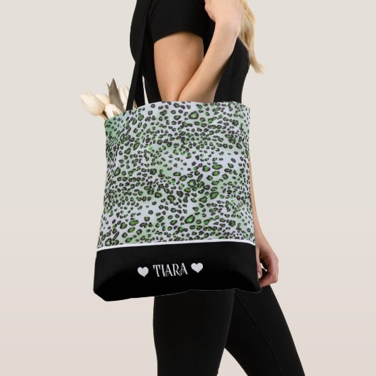 Stijlvolle groene luipaard en zwarte kleur, specia tote bag (Dichtbij)