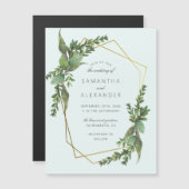 Stijlvolle groene mint- en gouden geometrische tro magnetische uitnodiging (Voorkant / Achterkant)