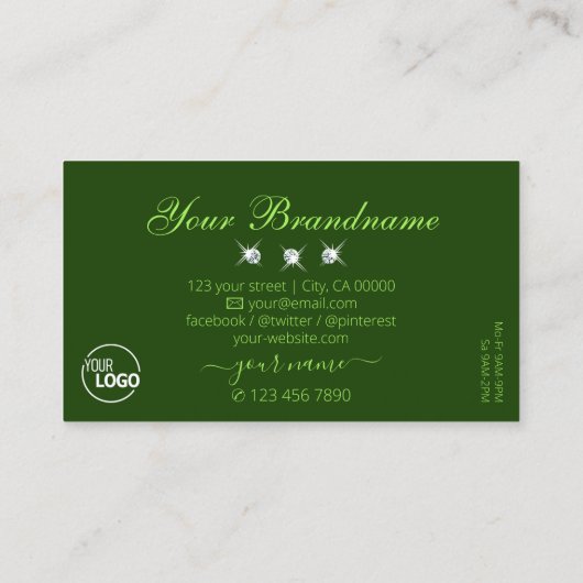 Stijlvolle groene mousserende diamanten met Logo Visitekaartje (Achterkant)