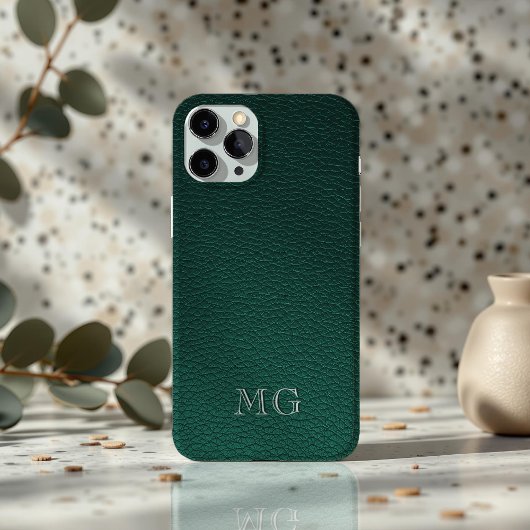 Stijlvolle groene namaakleer witte monogram initia Case-Mate iPhone case