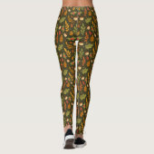 Stijlvolle groene & Oranje bladpatroon Leggings (Achterkant)
