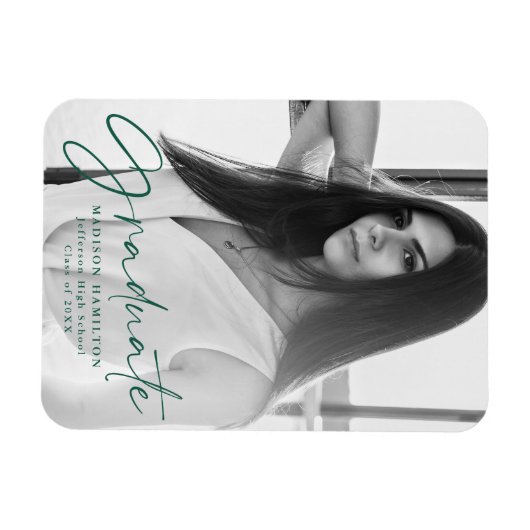 Stijlvolle groene Script Afstuderen Aankondigingsf Magneet (Horizontaal)