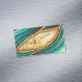 Stijlvolle groene smaragdkunst faux goudglitter magnetisch visitekaartje (Voorbeeld)